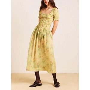 Damson Madder Raphaela Ruffle Midi Dress - Olive Floral